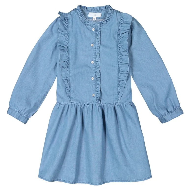 Ruffled Denim Dress - 1