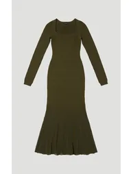 Pointelle Stitch Detail Sheer Panel Knit Midi Dress - 3