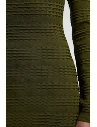 Pointelle Stitch Detail Sheer Panel Knit Midi Dress - 2