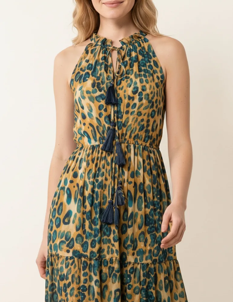 Diamante Tiered Tie Front Dress - 3