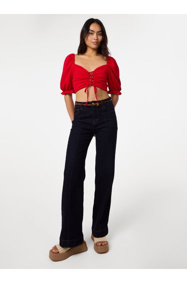 Puff Sleeve Criss Cross Detail Top