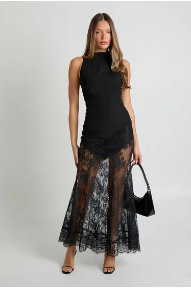 Lace Hem Maxi Dress - black