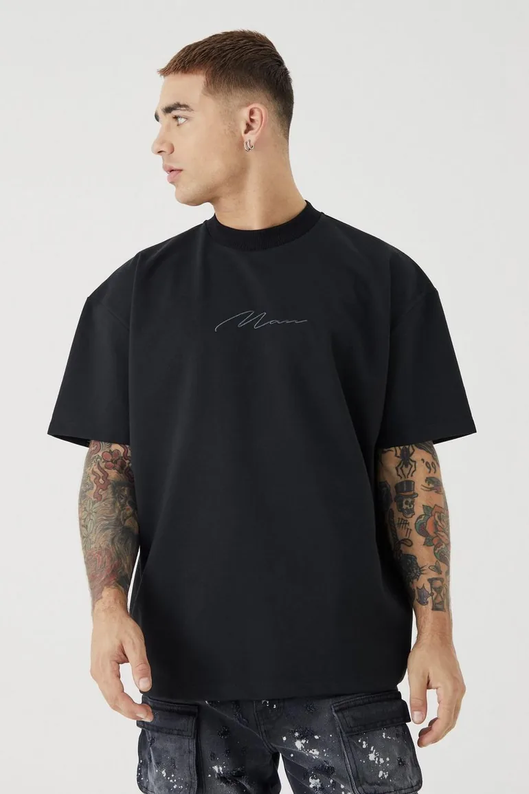 Oversized Premium Super Heavyweight Embroidered T-shirt - black