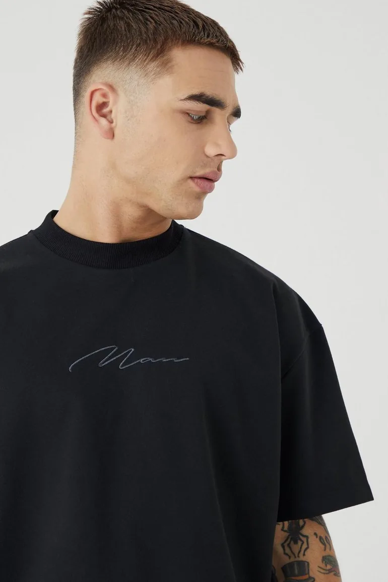 Oversized Premium Super Heavyweight Embroidered T-shirt - black - 2