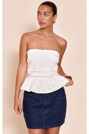 Ecru Cotton Bandeau Peplum Frill Top