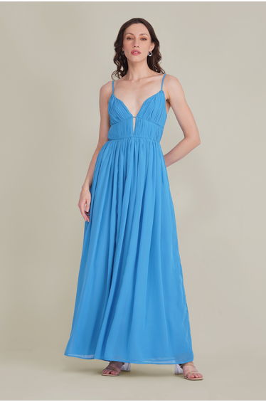Caroline Chiffon Midaxi Dress in Sapphire Blue