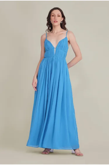 Caroline Chiffon Midaxi Dress in Sapphire Blue