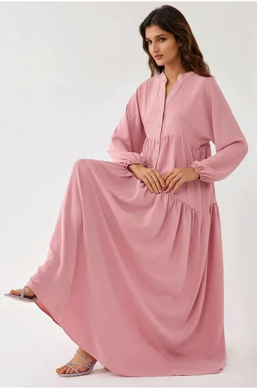 فستان ماكسي بياقة V بأزرار