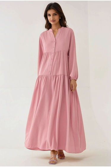 Textured V-Neck Maxi Dress with Button Detail