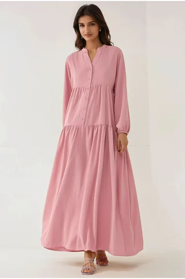 فستان ماكسي بياقة V بأزرار