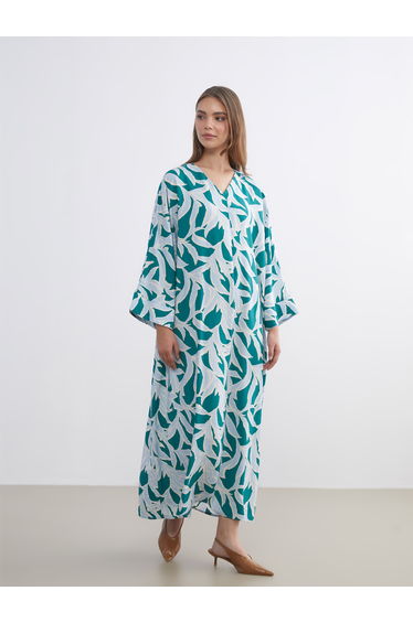 V-Neck Patterned Long Dress