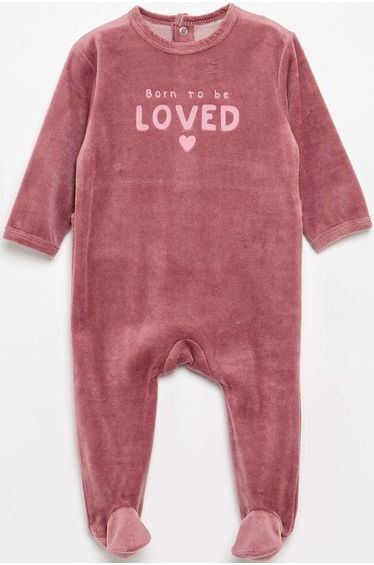 Velour Sleepsuit with Feet PINK