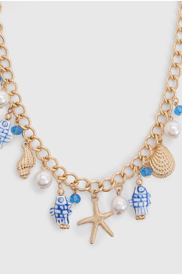 Porcelain Print Ocean Detail Charm Necklace - gold