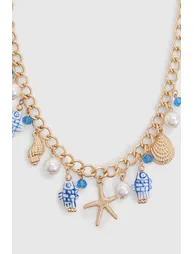 Porcelain Print Ocean Detail Charm Necklace - gold