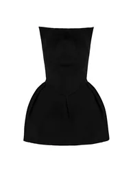 Premium Black Woven Tulip Skirt Bandeau Mini Dress - 5