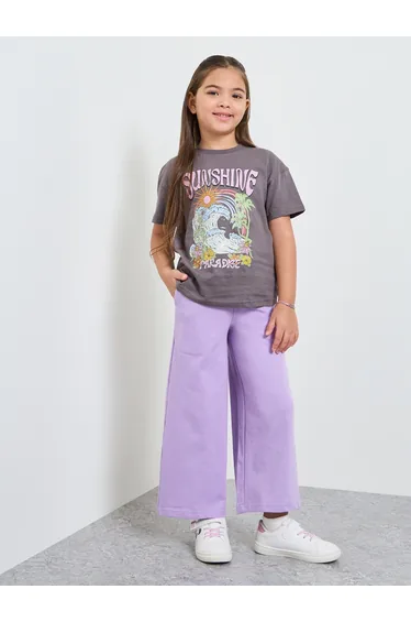 Girls Wide Leg Joggers with Adjustable Drawcord