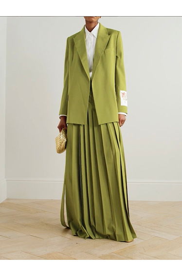 Long Sleeves Embroidered Floral Split-Joint Streamer Lapel Blazer