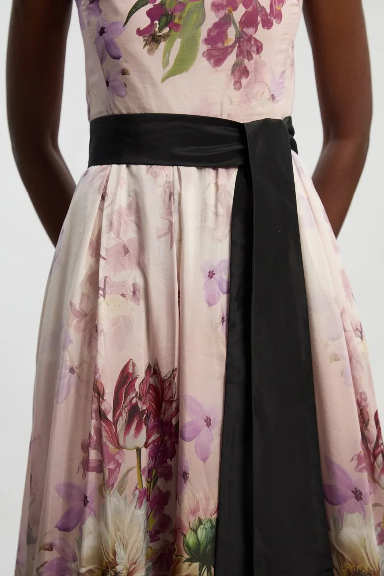 Floral Print Silk Cotton Strappy Woven Maxi Dress - 2