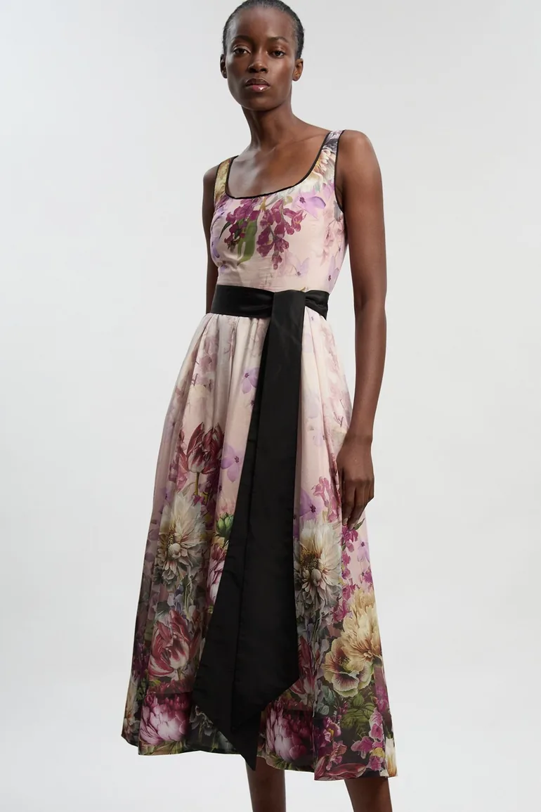 Floral Print Silk Cotton Strappy Woven Maxi Dress - 1