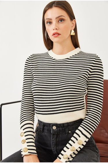 Women's Striped Knitwear Sweater with Buttons