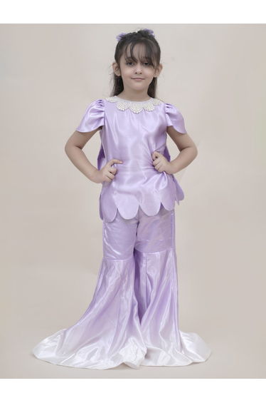 Faux Pearl Embellished Scallop Edge Top and Ombre Palazzo Set