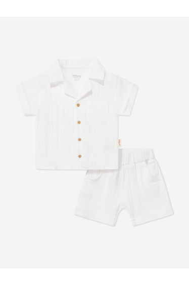 Tiffany Baby Boys Muslin Crepe Shirt and Shorts Set in White