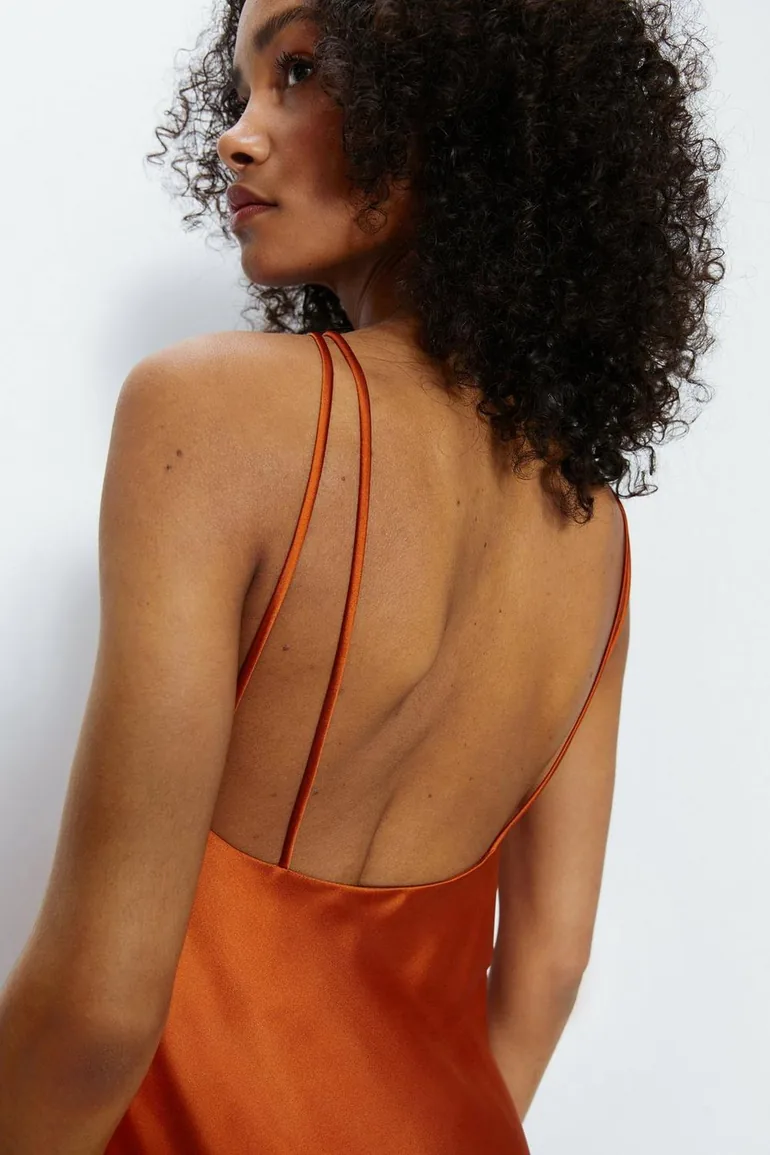 Satin Strappy Back Slip Dress - 1