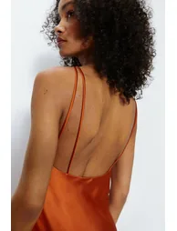 Satin Strappy Back Slip Dress - 1
