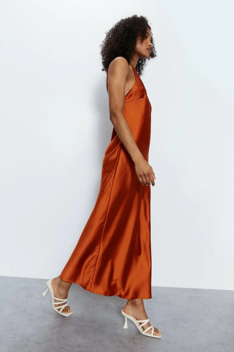 Satin Strappy Back Slip Dress - 2