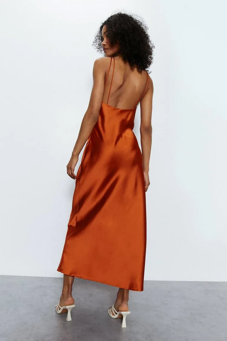 Satin Strappy Back Slip Dress - 3