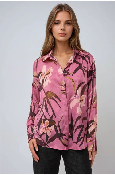 Satin Printed Long Sleeve Shirt