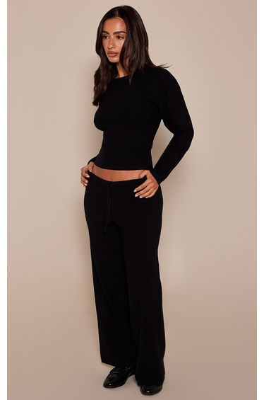 Petite Black Cocoon Sleeve Cinched Long Sleeve T Shirt