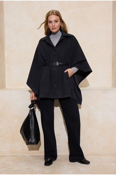 Anthracite Oversized Belted Coat