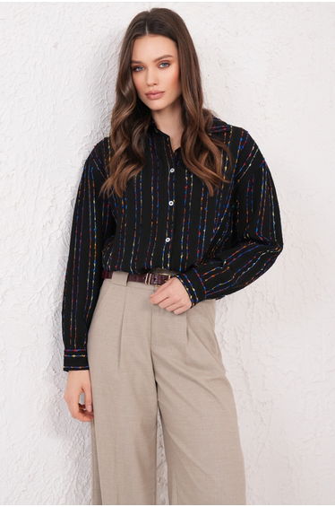 Women's Black Embroidered Oversized Shirt