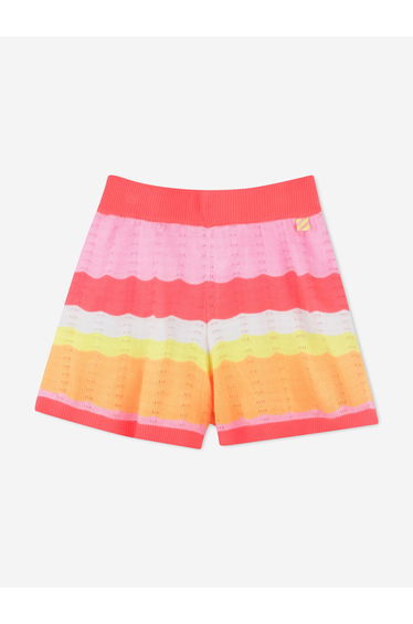 Girls Knitted Striped Shorts in Orange