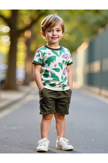 Boys Green Graphic Print T-Shirt and Shorts Set