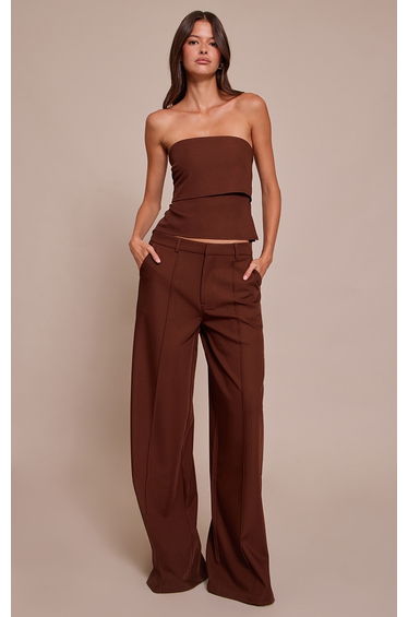 Dark Brown Pintuck Tailored Trouser