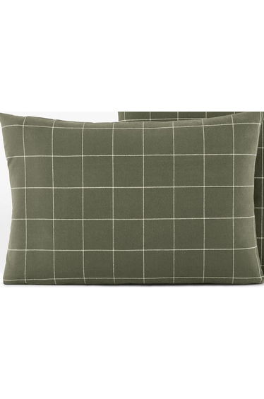 Charlie Khaki Checked 100% Cotton Flannel Pillowcase