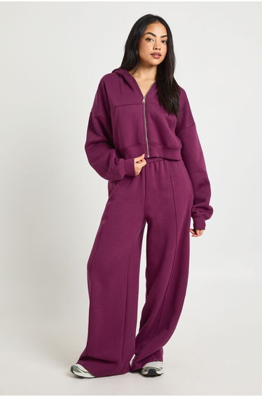 Boxy Balloon Sleeve Oversized Zip Through Hoodie - dark cherry