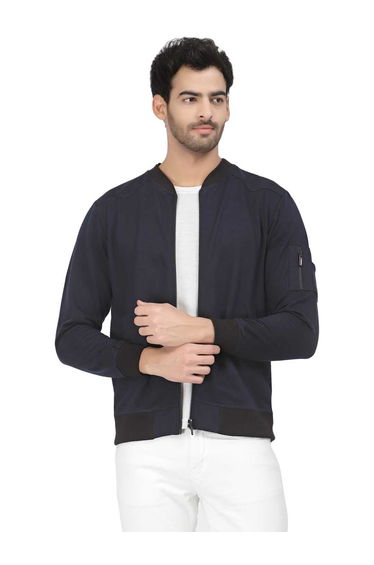 Men Navy Regular Fit Contrast Trim Jacket