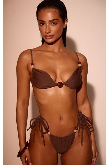 Chocolate Bead Trim Tie Side Bikini Bottoms