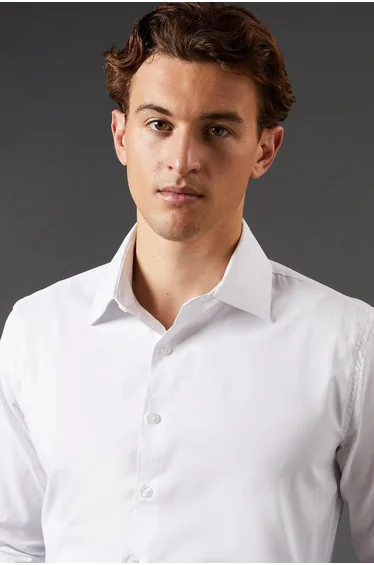 قميص بأكمام طويلة سهل الكي لون أبيض 