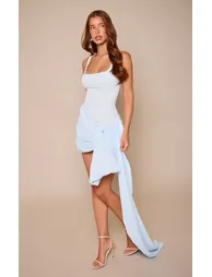 Baby Blue Textured Plisse Wrap Bodycon Dress - 1