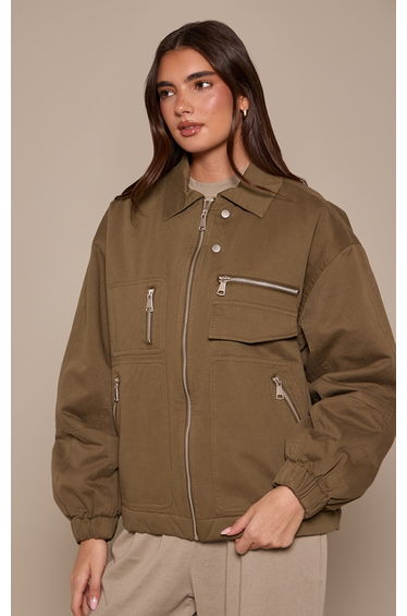 Khaki Twill Oversized Jacket