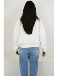 Women's White Embossed Printed Oversized Sweatshirt - 3