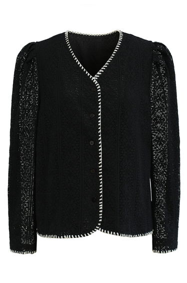 Contrast Edge Floral Cutwork Top in Black