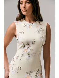 Priceless | Lemon Print High-Neck Fishtail Midi Dress - 5