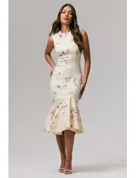 Priceless | Lemon Print High-Neck Fishtail Midi Dress - 2