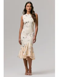 Priceless | Lemon Print High-Neck Fishtail Midi Dress - 3