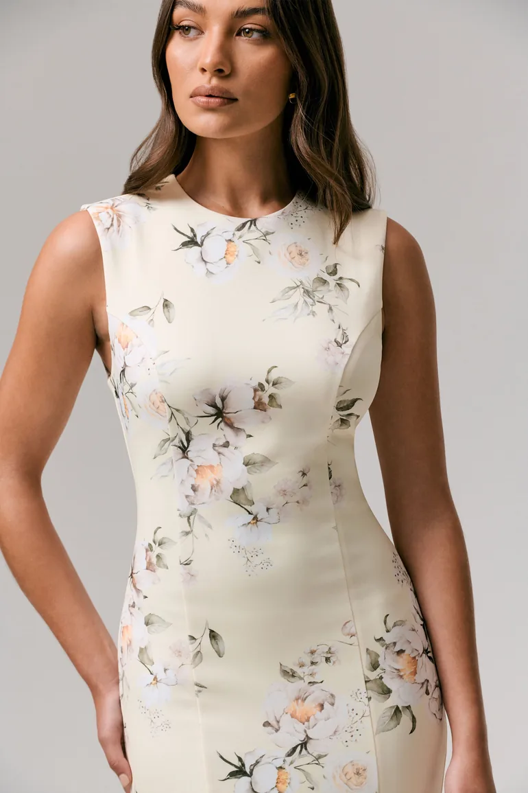 Priceless | Lemon Print High-Neck Fishtail Midi Dress - 4